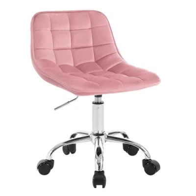 Imagen de WOLTU Silla de Oficina, Taburete Tocador Giratorio, Ergonómica Escritorio con Respaldo, Bajo Asiento Ajustable Altura, Tapizado en Terciopelo, Rosa, BS153rs