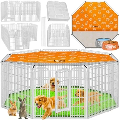 Imagen de LOVPET® Parque Plegable para Mascotas Corralito Resistente con Puerta Perros, Gatos, Cachorros, Conejos, Cobayas, Blanco XXL (con Cubierta)