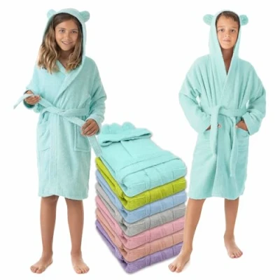 Imagen de LEBENGOOD Albornoz Niños Niñas unisex, Infantil con Orejas 100% Algodón OEKO TEX® 2 Bolsillos, Cinturón, Capucha, Albornoces e Niño niña, adolescente (Oreja Turquesa 5 6)