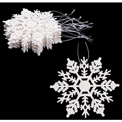 Imagen de Paquete de Decoraciones Colgantes Copos Nieve con Brillo 12 10 cm navideñas ... (Iridiscente)