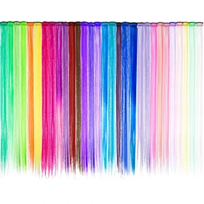 Imagen de 30 extensiones de cabello sintético con clip multicolor para fiestas, 21,6 pulgadas largo, resistentes al calor (estilo A)
