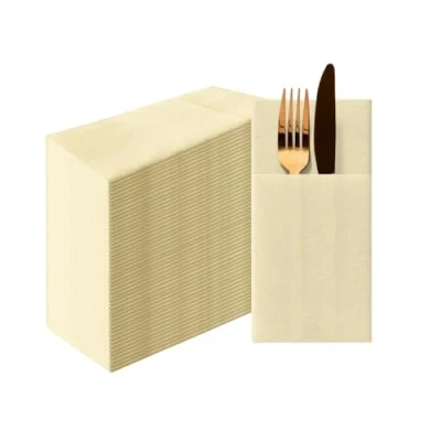 Imagen de PAW Servilletas de Bolsillo Airlaid (39 x 40 cm) I 50 piezas Lisas Tela Elegante Decoración Mesa HoReCa Para Ocasiones como Bodas, Fiestas, Navidad Color: Cream