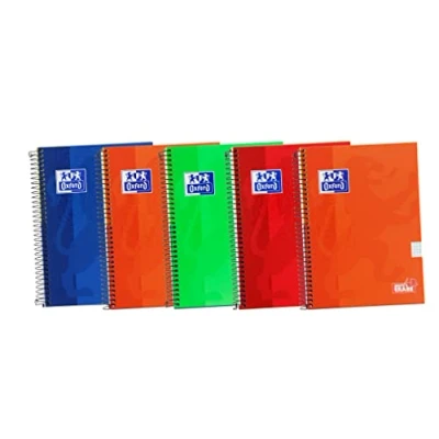 Imagen de Oxford, Cuadernos A5, cuadrícula 4 x 4, tapa dura, 80 hojas, pack de 5 libretas, colores surtidos
