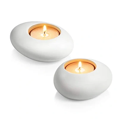 Imagen de Tescoma Fancy Home Portavelas Stones, Cerámica, Color Blanco, 10x4.3x15.6 cm, 2