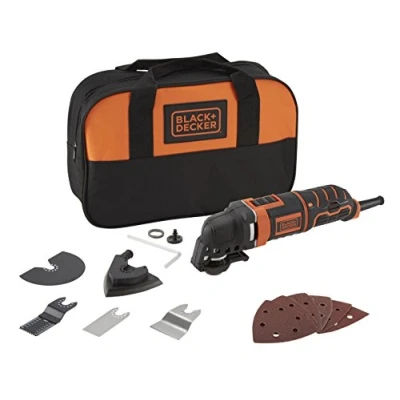 Imagen de BLACK+DECKER Multiherramienta Oscilante 300W, velocidad 10.000 22.000 opm, Incluye 12 Accesorios y Bolsa de Transporte, Cambio sin Herramientas, Anclaje Universal, MT300SA2