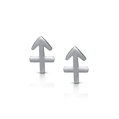 Imagen de Amberta Pendientes de Botón para Mujer en Plata Ley 925 con Signo Zodiaco Sagitario