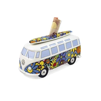Imagen de BRISA VW Collection Hucha de Cerdito T1 Camper Bus Samba y Tabla Surf (Flower Power/Variado)