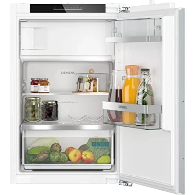Imagen de Siemens KI22LADD1 iQ500 Frigorífico empotrado con congelador, 88 x 56 cm, refrigeración de 104 L y congelación 15 L, más rápida, iluminación LED, bisagra plana alimentación