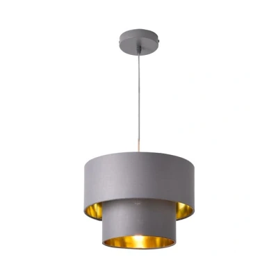 Imagen de lux.pro Lámpara Colgante de Techo 149 cm con Cable E27 60W Luz Efectiva Iluminación Interior 230V 50Hz Interruptor Pared Diámetro Pantalla 30 Gris y Dorado