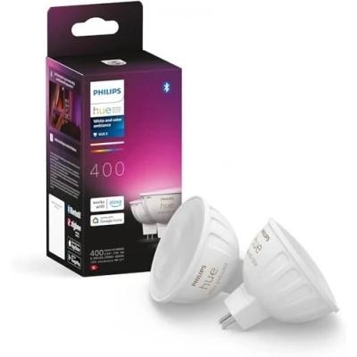 Imagen de Philips Hue Bombilla LED Inteligente, MR16, Luz Blanca y de Colores, regulable, 6.3W, Compatible con Amazon Alexa (Echo, Echo Dot) Pack 2 Bombillas inteligentes