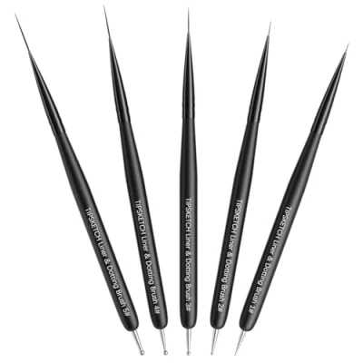 Imagen de Tipsketch Pinceles para Uñas, Set de 5 Liner y Herramientas Dotting Pen Arte Manicura en Gel, Detalles Finos Diseño Uñas Profesional