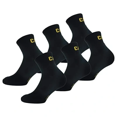 Imagen de Caterpillar Quarter Socks 6 Pares Calcetines Trabajo Hombres, Altura Sobre Tobillo, Reforzados Puntera Talón, Algodón (Negro, 43 46)