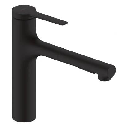 Imagen de hansgrohe Zesis M33 grifo de cocina con ducha extraíble, 2 tipos chorro, mezclador monomando 160 mm, fregadero caño giratorio, negro mate, 74801670