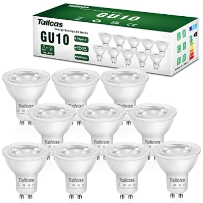 Imagen de Tailcas 10 x Bombilla LED GU10 7W, Blanco Frío 6000K, Equivalente de Lámpara Halógena 50W, 500 Lúmenes, AC100 240V, No regulable Sin Parpadeo, Ángulo haz 38
