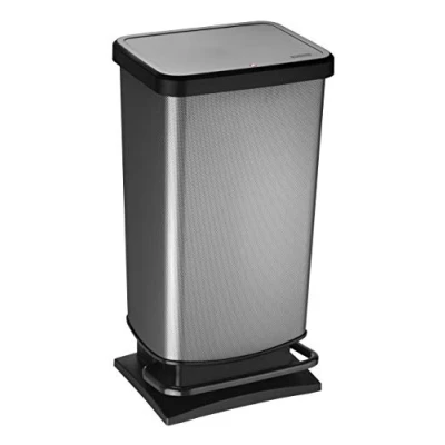 Imagen de Rotho Paso, Cubo de basura 40l con pedal y tapa, Plástico PP sin BPA, carbono metálico, 35.3 x 29.5 67.6 cm