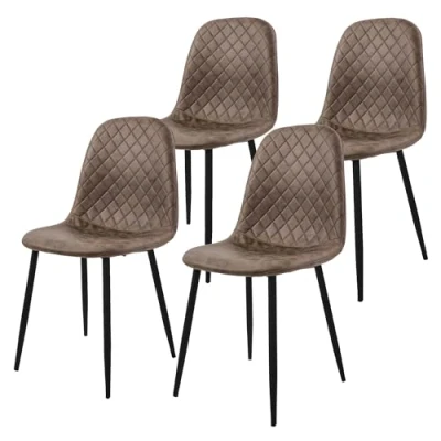 Imagen de ML Design Set 4X Silla de Comedor Marrón con Respaldo, Asiento Ergonómico Acolchado Tapizado Piel Sintética Patas Metal Sillón Diseño Moderno para Mesa Salón, Escritorio o Cocina