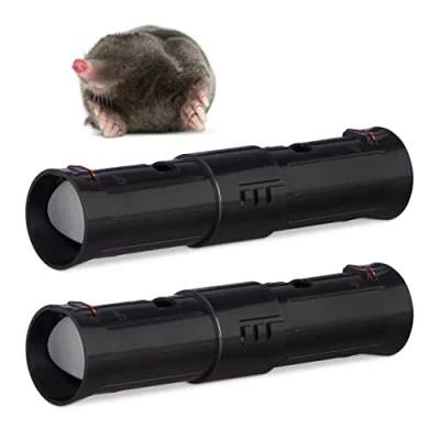 Imagen de Relaxdays Trampa para Topos, Set de 2, Antrapatopos, 2 Aberturas Control, Ajustable, No Daña a los Animales, Negro, Aluminio, 6 cm,