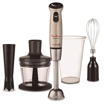 Imagen de Moulinex DD866A10 Batidora de inmersión, con picadora, emulsionador, Accesorio Salsas, función Turbo, 750 W, 20 Velocidades, Champagne