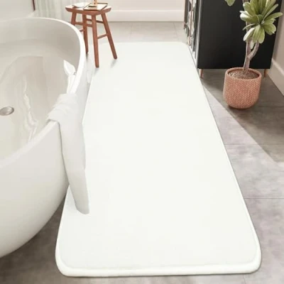 Imagen de Rururug Alfombrilla de baño grande para baño, 50 x 120 cm, antideslizante, alfombra el suelo del absorbente, color blanco
