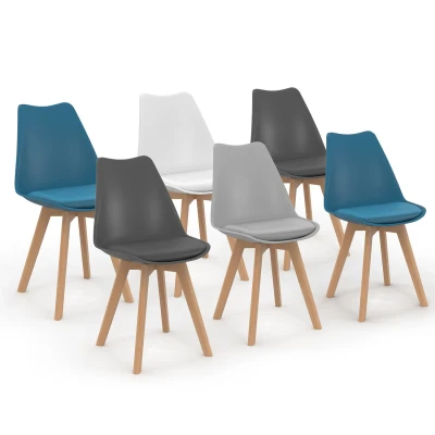 Imagen de IDMarket Juego de 6 sillas escandinavas SARA Mix Color Blanco, Gris Claro, Azul Pato x2, Oscuro x2