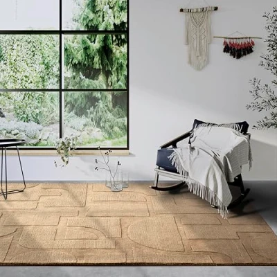 Imagen de Villeroy &amp; Boch Alexis alfombra de lana natural para salón, tejida a mano y respetuosa con el medio ambiente, bohemia dormitorio, comedor, pasillo, cocina, color beige, 80