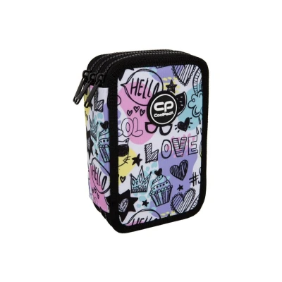 Imagen de CoolPack estuche XXL para lápices de 3 compartimentos, escolar triple, niñas, 44 piezas, relleno pisos, Mood, Multicolor.,