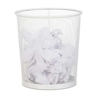 Imagen de Set 8 Papeleras de Rejilla Alambre, Cubo Papeles Dormitorio, Redondo, sin Tapa, Residuos Plástico, 28x26 cm, Blanco