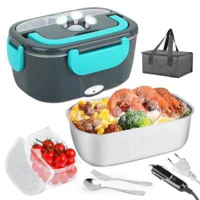 Imagen de VMUTGA Fiambrera Electrica Comida Trabajo 60W, 1,5L Termica con Bolsa y Cubiertos de Gran Tamaño, 12V/24V/220V Fiambreras Coche Camión, para Hogar