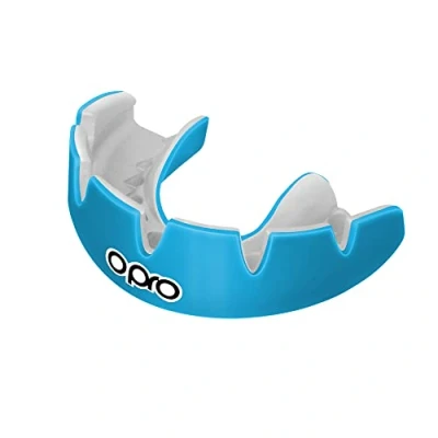 Imagen de protector bucal para brackets OPRO Instant Custom Fit, de dentista con máxima comodidad, protección y ajuste, rugby, boxeo, MMA, hockey (azul cielo)