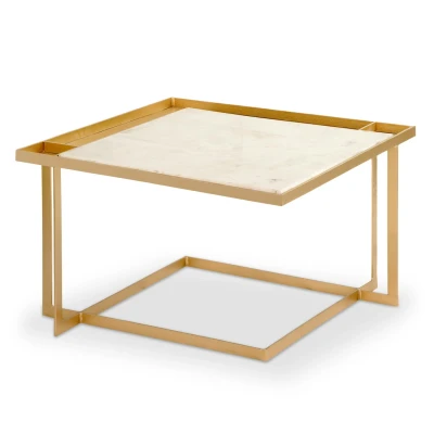 Imagen de Mesa de centro cuadrada Tocade Mármol y Metal Oro Menzzo