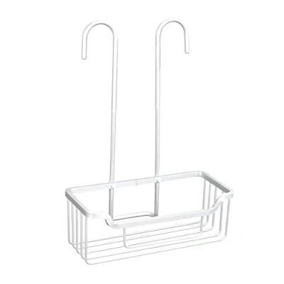 Imagen de WENKO Soporte termostático para ducha Milo, estantería con tapas de plástico colgar en la grifería, espacio almacenamiento adicional, estante baño aluminio 25 x 36 14 cm, plata