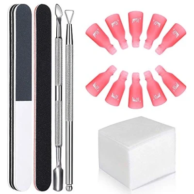 Imagen de GeekerChip Kit de Herramientas para Uñas Removedor Clip,10 clip los dedos+100 Almohadillas+2 Lima Uñas+1 Raspador+1 Empujador Cutículas