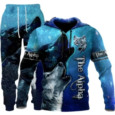 Imagen de LEXAHO sudadera unisex con capucha 3D Wolf estampado de lobo, unisex, y pantalones, S 6XL, Hoodie5, L