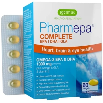 Imagen de Pharmepa Complete Omega 3 1000 mg EPA y DHA, 6 GLA, Forma rTG de Acción Rápida, 60 Cápsulas blandas Igennus
