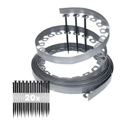 Imagen de GARDENIX Flexibel LineBORDER Borde para césped, plástico, 20 Anclajes, Longitud 10 m, Altura 4 cm, Color Gris