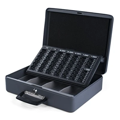 Imagen de Pavo Premium Caja de caudales (con 2 mangos, 37 x 28 12 cm), color gris