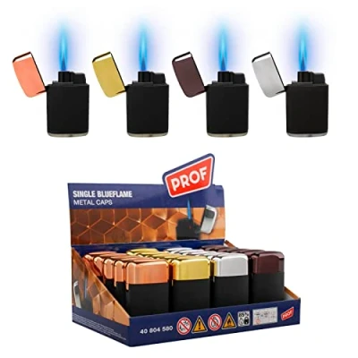 Imagen de 20 Mecheros Encendedores Jet Turbo Soplete Recargables con Gas Precargado y Llama Ajustable, Metalizados,Tacto Soft Antiviento