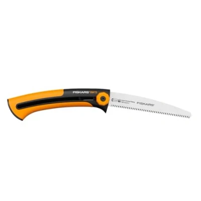 Imagen de Fiskars Sierra retráctil para paneles y tableros de madera, Dentadura fina, Longitud Cuchilla 16 cm, retráctil, acero inoxidable, Negro/Naranja, Xtract, SW72, 1000612