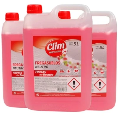 Imagen de Clim Profesional 3 Fregasuelos Bio degradable de PH Neutro Válido para Todo Tipo Suelos (Terrazo, Tarima, Mármol, Cerámica, Epoxi) y con Agradable Aroma a Frutos del Bosque. (Pack Garrafas 5L)
