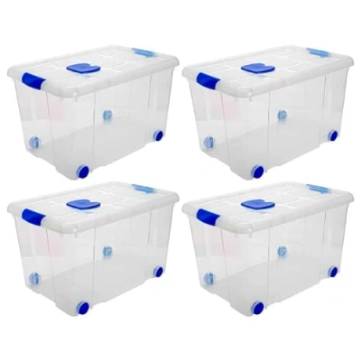 Imagen de AC Pack de 4 Cajas ordenación plástico Transparente N.º 4. Contenedor para almacenar Juguetes, Libros, Ropa, Mantas. Capacidad 55 litros. Dimensiones Aprox.: 59 x 40,5 35,7 cm
