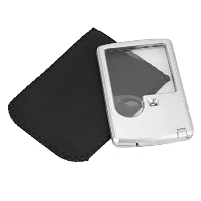 Imagen de Fafeicy lupa de bolsillo con cuadrada luz LED Juego lupas lente 3X y 6X estuche cuero