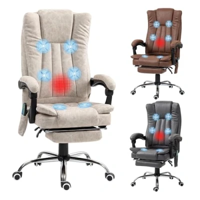 Imagen de Vinsetto Silla de Masaje con 6 Puntos Oficina Giratoria Escritorio Reclinable Altura Ajustable Función Calefacción Reposapiés Retráctil y Control Remoto Crema