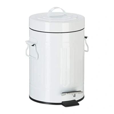 Imagen de Relaxdays Cubo Basura Cocina y Baño con Pedal de Estilo Vintage, Metal, Blanco, 3 L