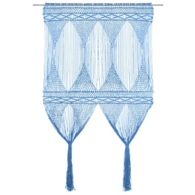 Imagen de vidaXL Cortina de Macramé Persiana Translúcida Puerta Ventana Pared Colgante Separador Ambientes Hogar Decoración Algodón Azul 140x240 cm