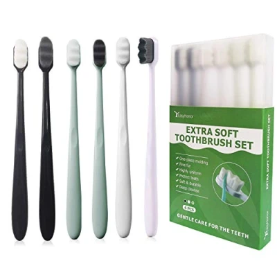 Imagen de EasyHonor cepillo de dientes extra suave para encías sensibles, micro nano manual con 20000 cerdas hilo suave, 6 paquetes (cerdas grises + blancas)
