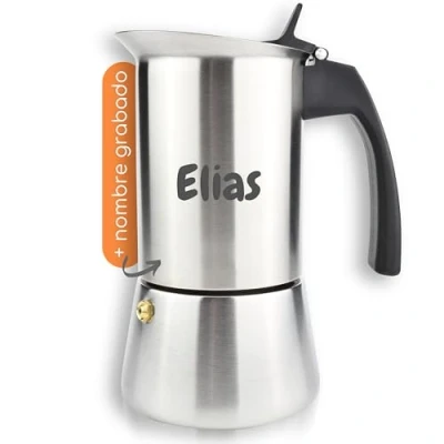 Imagen de Milu® cafetera espresso personalizada con grabado idea de regalo inauguración la casa Día Madre empleados Navidad cumpleaños mujeres (Negro, 200ml (4 tazas sin inducción) + Grabado)