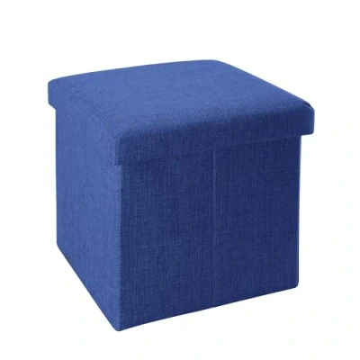 Imagen de INTIRILIFE Puff Baúl Plegable 30x30x30 cm in Azul MAR Taburete Almacenaje Tapizado de Textil Tela Óptica Lino per Almacenamiento y Reposapiés Asiento Silla Tejido Banqueto