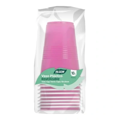 Imagen de Algon Set De Vasos Color Rosa 450cc 10 Unidades Plástico Resistente Y Reutilizable Diseño Moderno Elegante Ideal Para Fiestas Eventos