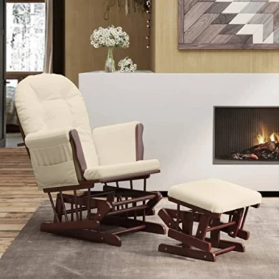Imagen de Poltrona Glider con Sgabello Bianco Crema in Tessuto