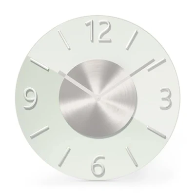 Imagen de Mebus Reloj de Pared, plástico, Aluminio, Cristal, Blanco/Plata, 32 cm